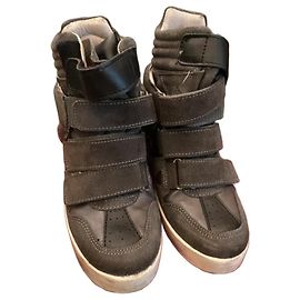 Autre Marque Baskets compensées Ishikawa en daim gris et cuir noir Noir Gris
