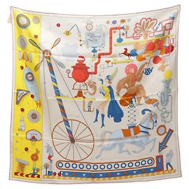 Hermès Hermes Carre 90 Tea for Two Schal Weiß Mehrfarben Gelb