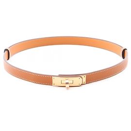 Cinto Hermès Kelly em couro Epsom marrom e dourado Marrom Dourado