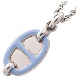 Hermès Collana Hermes Chaine d'Ancre Mini Maillon PM Argento Blu