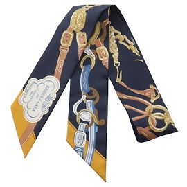 Hermès Hermes Twilly Applique Pique Bandana Braun Blau Marineblau