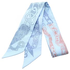 Hermès Twilly Boucle et Maillon Ribbon Scarf Blu Arancione Blu navy