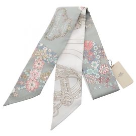 Hermès Hermes Twilly BRIDES de GALA en fleurs Ribbon Scarf Weiß Mehrfarben Grün