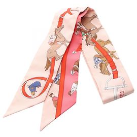 Hermès Hermes Twilly TURF LES COURSES Lenço Fita Rosa Multicor