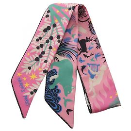 Hermès Twilly Under the Charm of Orpheus Seidentuch Schwarz Pink Mehrfarben