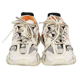 Sneakers basse Track Balenciaga in ecopelle bianca, arancione e mesh Bianco Arancione