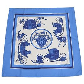 Hermès Lenço Hermes Blue,White Silk Ex-Libris 90 Branco Azul