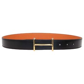Hermès Cintura reversibile Idem Hermes in pelle Box Calf e Clemence Nero e Arancione Altro