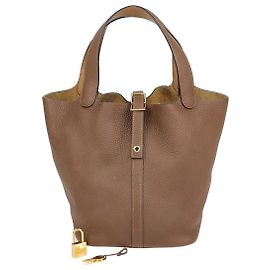 Hermès Borsa Hermes Picotin Lock 22 in pelle Clemence marrone D'oro