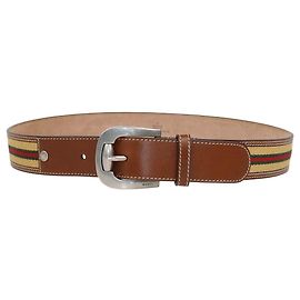 Gucci Brown Leather and Web Fabric Buckle Belt Brown