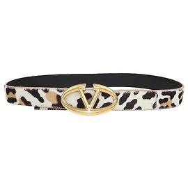 Cinto VLogo Valentino em pelo de vitelo branco e castanho com estampa animal Preto Branco