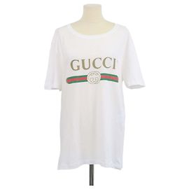 Gucci White Cotton Logo Print Distressed T-Shirt White