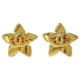 Chanel Vintage CC Flower Clip-On Metallo Texture D'oro