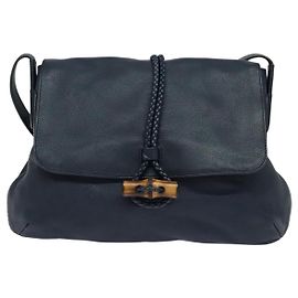Gucci Hip Bamboo Flap Leather Medium Azul