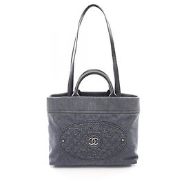 Saco Tote 2-Way Chanel Coco Mark Preto Azul marinho