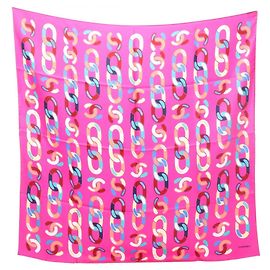 Chanel Coco Mark Chain Pattern Silk Scarf Pink Multiple colors