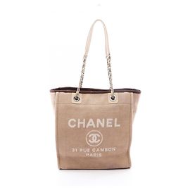 Borsa Tote Chanel Deauville Marrone Beige