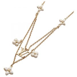 Colar Louis Vuitton LV Floragram Branco Dourado