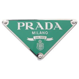 Accesorio hebilla de cinturón Prada Triangle Logo Plata Verde