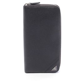 Prada Triangle Logo Black Leather Long Wallet Black