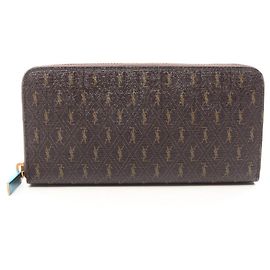 Yves Saint Laurent Brown Leather Long Wallet Brown