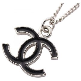 Chanel Coco Mark Necklace Black Silvery