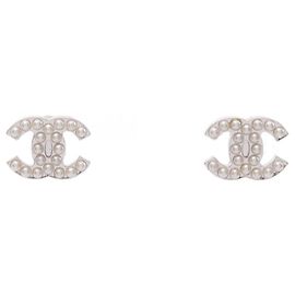 Brincos de pino Chanel CHANEL 05V Coco Mark Prata Branco