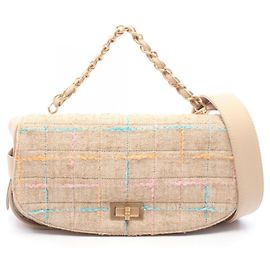 Sac à main Chanel 2.55 Beige Cuir et Tissu Multicolore Beige