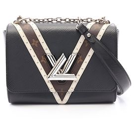 Borsa a tracolla Louis Vuitton Twist MM Marrone Nero Bianco