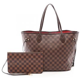 Borsa Tote Louis Vuitton Neverfull MM Marrone Fuschia Damier ebene