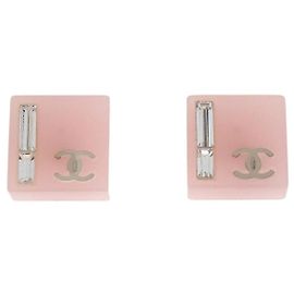 Orecchini Chanel CC Square Stud Metal con cristalli e perle sintetiche Rosa