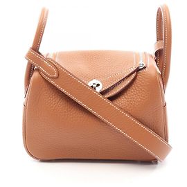 Hermès Bolso de hombro Hermes Lindy Mini Gold Castaño Dorado