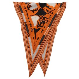 Hermès Hermes HERMES Cachecol Losange PUZZLE Preto Branco Laranja