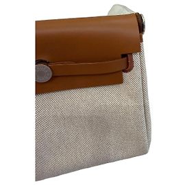 Hermès Herbag 20 Mini Canvas and Brown Leather Shoulder Bag Brown Beige
