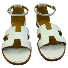 Hermès Sandales Santorini en Cuir Blanc Blanc