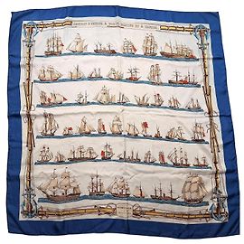 Hermès Carré Navires d'Europe Silk Scarf Blue & White White Blue