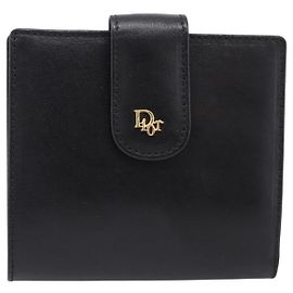 Christian Dior Bifold Card Holder Leather Black