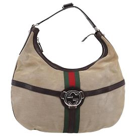 Gucci Reins Web Hobo Canvas Medium Beige