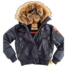 Parajumpers Schwarze Bomberjacke mit Pelzkapuze Dunkelblau