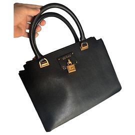Guess Black Leather Handbag with Chain Strap Black