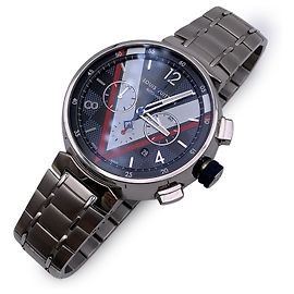 Louis Vuitton Automatic Tambour Damier Cobalt Chronograph Uhr Silber