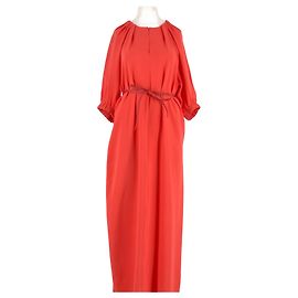 Yves Salomon Red Silk Long Dress Red