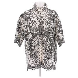 Zimmermann Camicia in lino bianca e nera Nero