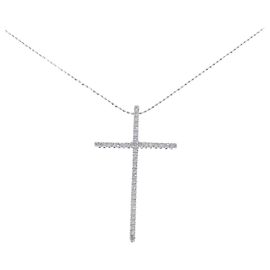 Autre Marque Colar de Cruz em Ouro Branco K14 e Diamantes Prata