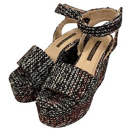 Autre Marque Sandali wedge con plateau Pellico Sunny Tweed Nero Bianco Rosso