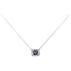Autre Marque Pt900 Pt850 Saphir Diamant Halskette Blau