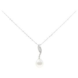 Autre Marque Au750 Weißes Südseeperlen-Diamant-Halskette Silber