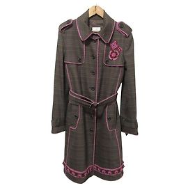 Moschino Cheap And Chic Check Single Trench Coat Brown