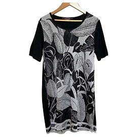 LEONARD Seidenkleid mit Blumenprint und Strass Schwarz Andere