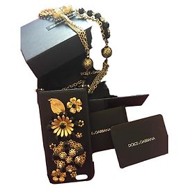 Dolce & Gabbana iPhone case adorned with flowers and black crystals Black Golden